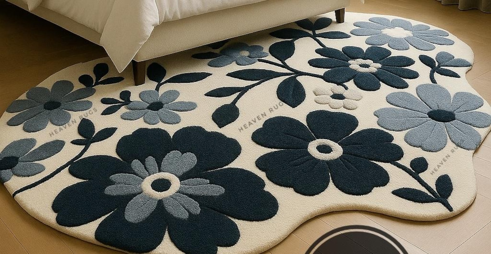 Hand Tufted Modern Floral Area Blue Beige Flower Rug for Bedroom Living ...