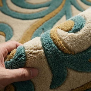 Modern luxury rug with gold outline detailing