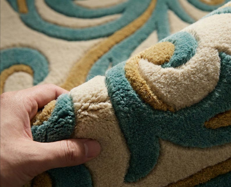 Modern luxury rug with gold outline detailing