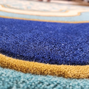 Luxury Teal Scalloped Handmade Tufted Rug, Custom Royal Living Room Carpet, Vintage Floral Area Rug Decor image 13