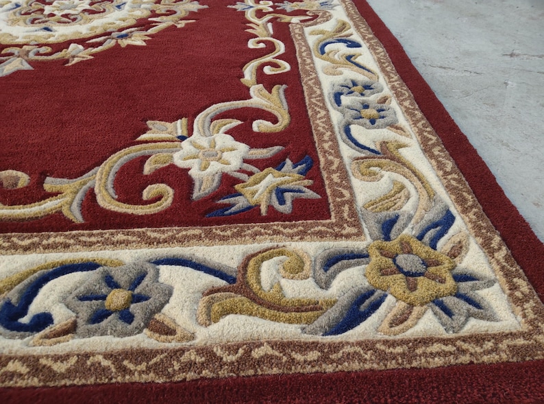 Classic Red Rug Handmade Red Floral Tufted Rug, Vintage Medallion Wool Area Rug ...