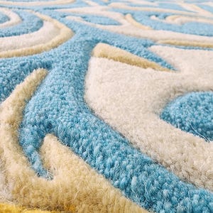 Luxury Teal Scalloped Handmade Tufted Rug, Custom Royal Living Room Carpet, Vintage Floral Area Rug Decor image 7