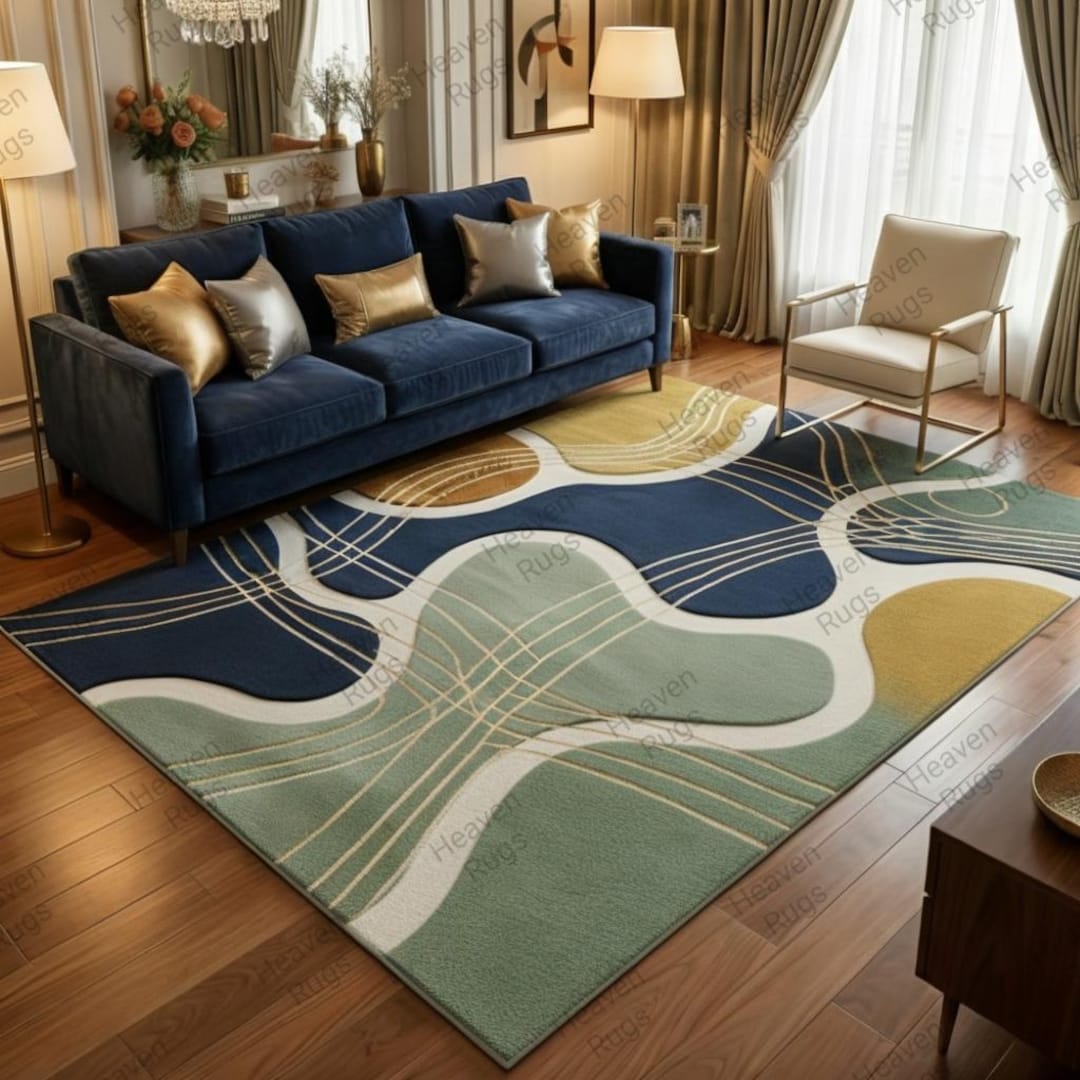Handmade Tufted Modern Abstract Area Hand Tufted Geometric Carpet Blue ...