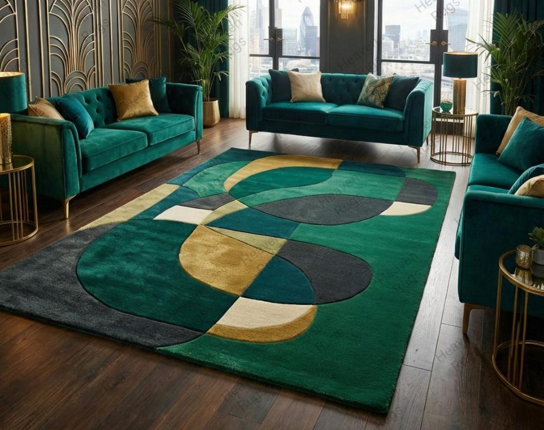 Occidental Rug Handmade Green Abstract Tufted Rug, Modern Geometric Area Rug, Emerald ...