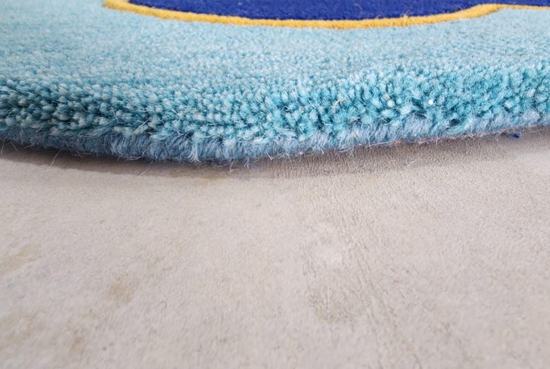 Luxury Teal Scalloped Handmade Tufted Rug, Custom Royal Living Room Carpet, Vintage Floral Area Rug Decor image 17