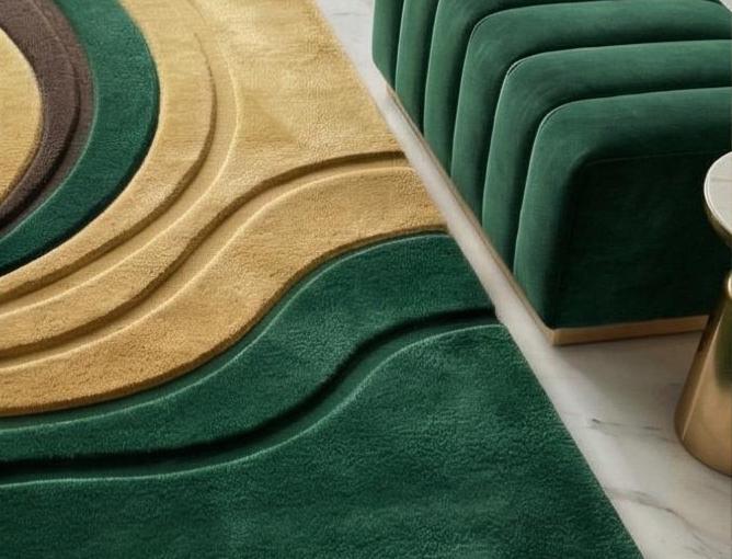 Tui Rugs Hand Tufted Luxury Abstract Area Rug Emerald Green Gold Modern Carpet ...