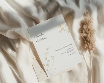 Minimalist Floral Wedding Invitation Template – Editable Canva, Instant Download