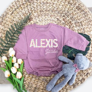 Customized Name Baby Romper,Sweatshirt Bodysuit, Personalized Bubble Romper, Baby Shower Gift, Minimalist Baby Birthday, Baby Christmas Gift