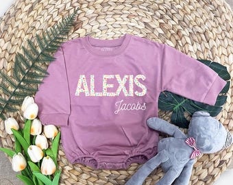 Customized Name Baby Romper,Sweatshirt Bodysuit, Personalized Bubble Romper, Baby Shower Gift, Minimalist Baby Birthday, Baby Christmas Gift