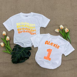 Personalized Birthday Girl Short - Sleeve Romper, First Birthday Outfit, Pink Theme Birthday Shirt, Bubble Romper, Girl Birthday outfit