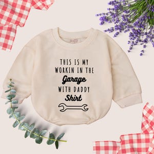 This Is My Workin In The Garage With Daddy Baby Romper,Funny Baby Bodysuit,Daddy’s Helper Outfit, Mechanic Baby Gift,Cute Garage Baby Romper