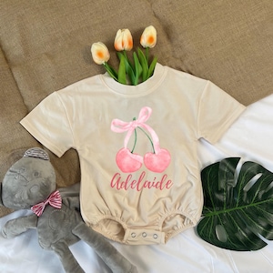 Personalized Baby Bow T Shirt Bubble Romper, Baby Girl Clothes, Infant Outfit with Bow, Baby Gift Idea, Baby Shower Gift
