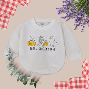 Just A Spooky Goose Doodles Baby Romper, Halloween Boy Girl, Baby Shower Gift, Coming Soon Baby,Baby infant outfit