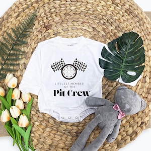 Littlest Member of the Pit Crew Romper, Racing Bodysuit, Race Car Outfits ,Funny Baby Outfit, Baby Shower Gift, Baby Announcement