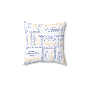 Nautical Fish Pattern Square Pillow | Coastal Home Decor, Throw Pillow, Beach House Gift, Ocean Vibes, Living Room Accent