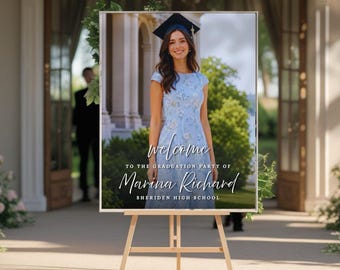 EDITABLE Photo Graduation Welcome Sign, Grad Poster Template, Graduate Decor, Senior College Graduation Party Sign, Graduation Backdrop