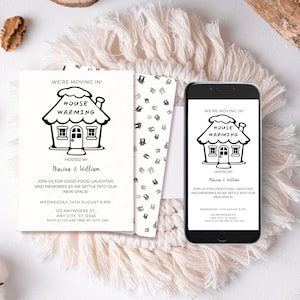 Modern Minimal House Warming Invitation Template | Editable Digital Invite for New Home | Printable Housewarming Party evite Template HW01