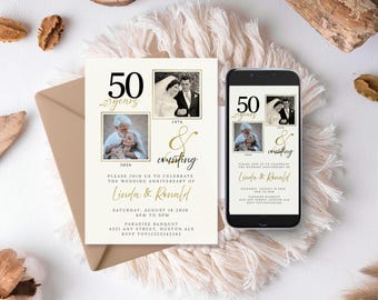 Personalised 50th wedding Anniversary invitation | fifty years of Marriage Invite with Photo |Editable canva template | digital download