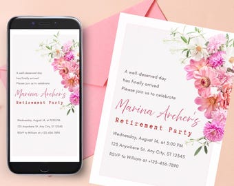 Editable Floral Retirement Party Invitation Template (Digital Download)