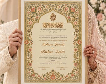 Editable Islamic Nikkah Certificate | DIY Nikah Nama Wedding keepsake | Muslim Marriage Contract | Download Template, Print, Paint, Decorate