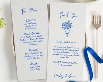 Hand Drawn Wedding Menu Card with Thank You Note | Vintage dinner Menu Template | Whimsical Thank you card Digital download