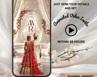 Personalized Indian Wedding Video Invitation, Luxury Digital Save the Date, Red and White Digital Hindu & Sikh Wedding Invite WhatsApp card