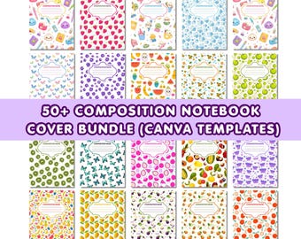 50+ Composition Notebook Cover Templates, Editable Notebook Covers Bundle, Coquette Bows Composition Notebook , Back to School, Canva