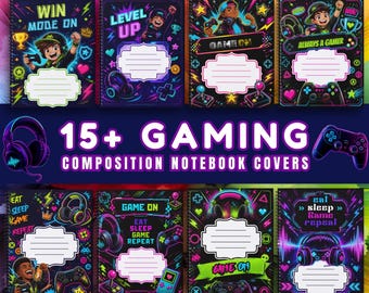 Boys Notebook cover bundle, Gamer Composition Notebook Covers, Neon Video Game School Supplies, cool kids cover collection, Digital Download