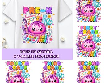 Glitter Dumpling School Bundle Pre-K Kindergarten First Second Third Fourth Grade Shirt Design Kawaii Sublimation, Back to School PNG Bundle