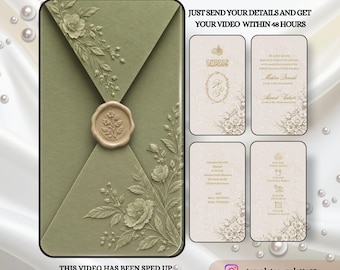 Animated Wedding Invitation Video Template, Editable Canva Wedding Invite, Minimalist Save the Date, Sage green Digital Video Invitation