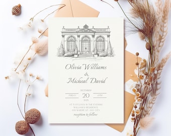 Custom Wedding Venue Invitation | Wedding Venue Drawing Invitation Template | Personalized Hand Drawn Building Sketch |DIGITAL DOWNLOAD