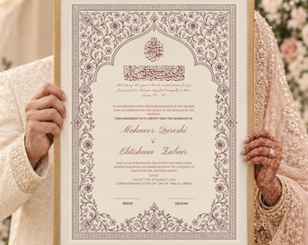 DIY Nikkah Certificate Template with Multiple color options | Nikkah Nama | Nikah keepsake | Muslim Wedding gift