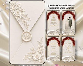 Animated Muslim Wedding Invitation Video, Burgundy Roses Arch Nikkah Template,  Luxury white Nikah Invite, Editable Canva Mobile e invite,