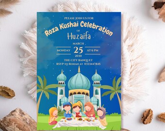Kids Roza Kushai Invitation, First Roza Celebration, Editable Ramadan Invitation, Islamic Kids Party, First Fast Invite, Instant Download