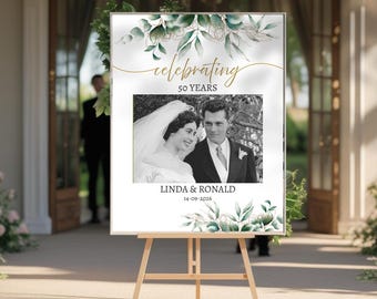 Greenery Wedding Anniversary sign, 50th Marriage Anniversary welcome sign, Digital download
