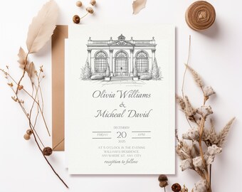 Wedding Venue Sketch | Custom Venue Drawing Digital  Download | Personalized Hand Drawn Building illustration | Bridal shower gift