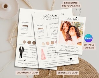 Bridesmaid Proposal Card Template | Bridesmaid Groomsman Template | Editable Canva Template