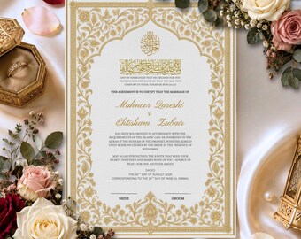 Floral Nikkah Certificate Editable | Gold Nikkah Nama | Muslim Wedding Keepsake (Digital Download) Islamic Wedding Gift Poster