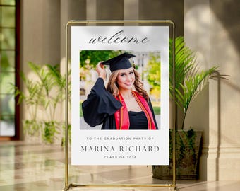 Editable Welcome Sign Template, Photo Graduation Party Welcome Poster, Minimalist Class Of Welcome Sign, DIY Graduation Decor
