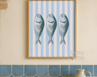Kitchen Fish Poster Fish Kitchen Poster – Coastal Wall Art | Vintage Mediterranean Decor ...