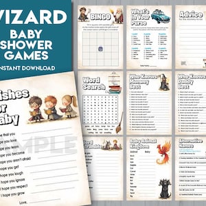 Wizard Theme set games | Magic School game Shower Games Bundle | Wizard School kids Shower Games Bundle | instant download |