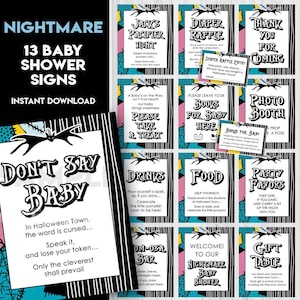 Paquete de carteles para mesa de baby shower de pesadilla, Halloween, Navidad, póster de bienvenida, decoración de mesa, carteles imprimibles NBC, descarga instantánea