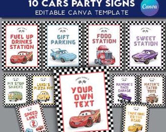 EDITABLE TEXT Cars party signs, food and activity | Lightning McQueen Printable birthday poster Table Sign Racing Party | Instant Download