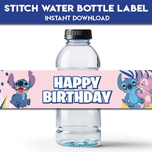 Water bottle label Stitch | Party Decor birthday party Favors lilo | Stitch & Angel Decorations table food label | instant download