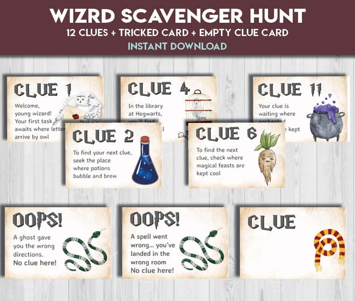 Magic Beware Riddles Wizard Scavenger Hunt Clues Riddles Game | Magic School Party Game ...