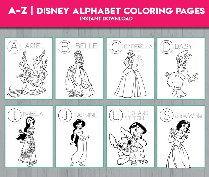 Princess Cartoon Alphabet Worksheets Tracing Coloring Book | Cartoon ...