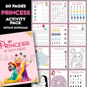 Princess activity pages | Preschool Activity Set Bundle | Alphabet Worksheets | Preschool Belle Ariel school Activities | Instant Download