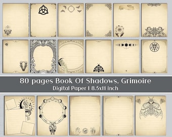 Book of Shadows pages, Grimoire Witchcraft Spell Book, Digital Paper, Gothic Witch Junk Journal Bundle, Instant download NO2
