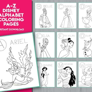 Princess Cartoon Alphabet Worksheets Tracing Coloring Book | Cartoon kids Handwriting Preschool Birthday Party Activity | Instant Download