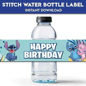 Water bottle label Stitch | Party Decor birthday party Favors lilo | Stitch & Angel Decorations table food label | instant download